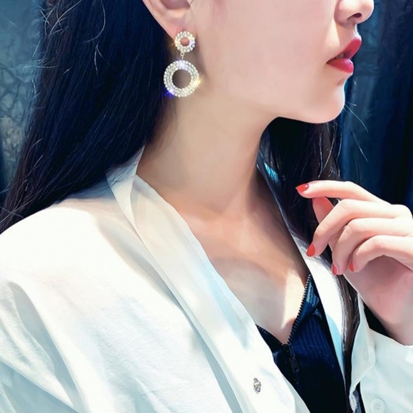 Crystal Round Chandelier Earrings - Picture 2 of 3